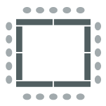 Tables in a square with chairs around.