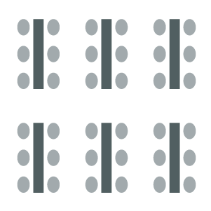 Tables filling the room with chairs all around all sides.