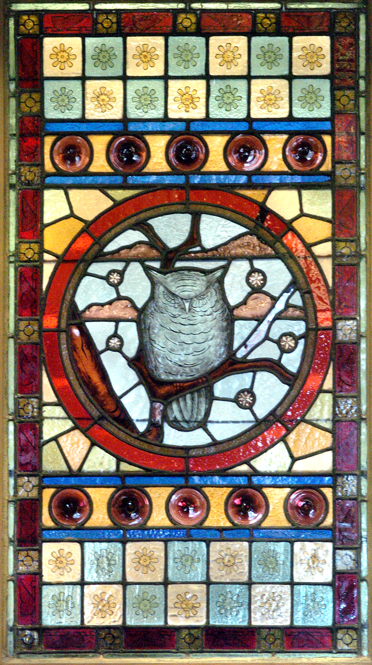 Owl Stained Glass piece in the library