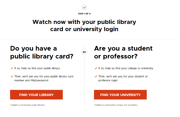 Kanopy find your library page