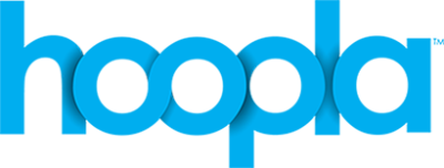 Hoopla database logo. Text is lowercase and blue with a white background.
