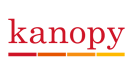 Kanopy database logo. 'Kanopy' is lowercase and in red text. Four lines under the text going from red to orange to yellow from left to right.