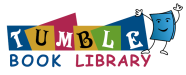 TumbleBook Library multi-colored logo with a blue piece of paper with a face