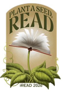 iRead 2026 graphic showing an open book stylized as a blooming flower. Text reads "Plant a seed, read."