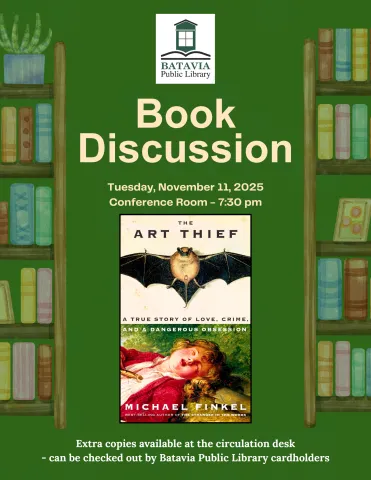 Copy of book discussion sign with title and author and discussion info.