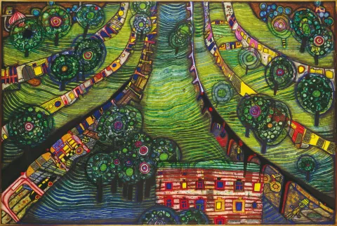 Image is Hundertwasser's Green Town. 