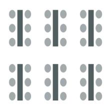 Tables filling the room with chairs all around all sides.